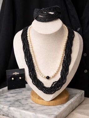 Trifari Beaded Necklace, Charlotte Rousse Bangle- FW Pearl Necklace & Earrings